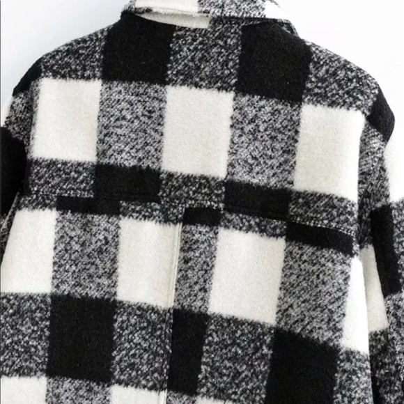 Boho chic plaid checkered black button fall coat - Picture 10 of 16